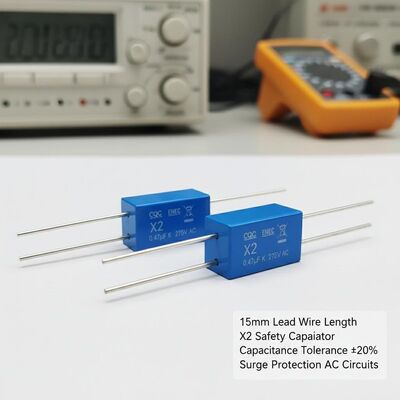15mm Lead Wire Length X2 Safety Capacitor Offering Capacitance Tolerance ±20 Percent Designed for Surge Protection in AC Circuits