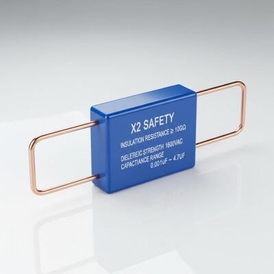 Insulation Resistance 10 or Greater X2 Safety Capacitor Featuring Dielectric Strength 1600VAC and Capacitance Range 0.001uF to 4.7uF for EMI Suppression